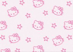 a pink hello kitty wallpaper with stars and hearts on it's back ground