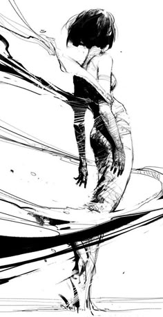 a black and white drawing of a person on a surfboard