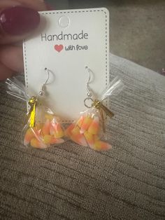 Cute and trendy candy corn baggie earrings! Clay Creations, Candy Corn, Sacramento, Clay Earrings, Ear Piercings, Anklets, Favorite Jewelry