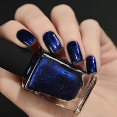 Looking Up - Midnight Blue Holographic Nail Polish by ILNP Nails Midnight Blue, Pedicure Azul, Summer Toenails, Ilnp Nail Polish, Boutique Nails, Holographic Nail Polish, Blue Nail Polish, Blue Nail, Beautiful Nail Designs