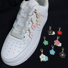 Sakura Shoelace Charms, Shoelaces Pendant - Etsy Beads On Shoes, Diy Lace Shoes, Shoe Lace Ideas, Shoe Accessories Diy, Charms For Shoes, Shoelace Charms, Accesorios Aesthetic, Shoes Decoration, Tot Bag