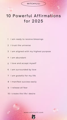 a pink and purple background with the words 10 powerful affirmations for 2020