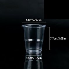 an image of a glass cup size guide on a black background with the measurements for each cup