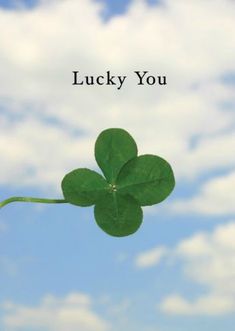 a four leaf clover with the words lucky you in front of a blue cloudy sky