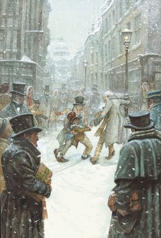 a painting of people playing in the snow