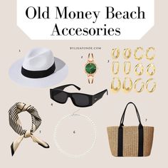 Old Money Beach Outfit Women, Old Money Beach Wear, Old Money Beach Style, Old Money Accessories Women, Old Money Assessories, Old Money Accessories Woman, Old Money Beach Aesthetic, Old Money Swimsuit, Old Money Swimwear