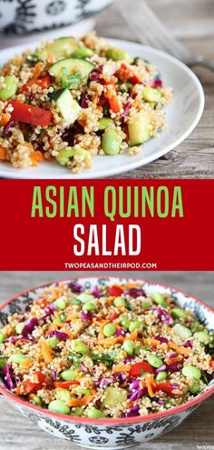 Include this Asian quinoa recipe in your signature dishes for family bondings! Filled with red cabbage, carrots, cucumber, red pepper, and cilantro, this rainbow-like salad bowl is deliciously healthy. Try it with tamari soy sauce to be gluten-free! Asian Quinoa Salad, Asian Quinoa, Easy Quinoa Salad, Asian Dressing, Healthy Asian, Edamame Salad, Easy Quinoa, Quinoa Recipe, Source Of Protein