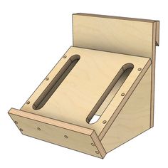 a wooden box with two holes in the front and one hole in the back that is open