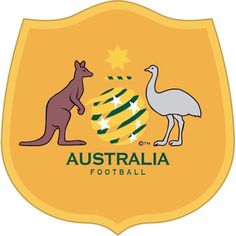 an australian football badge with two kangaroos and the word australia on it, in front of