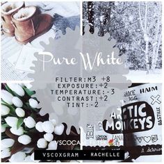 a collage of photos with the words pure white