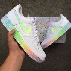 Nike AF1 White - Rainbow Speckle by D Rob Customs White Nike Shoes, Cute Nike Shoes, Cute Sneakers, Fresh Shoes