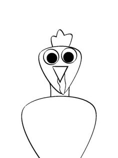 a drawing of a chicken with big eyes and a beak on it's head