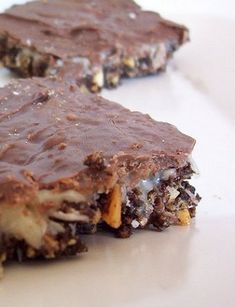 two pieces of chocolate dessert bar on a plate