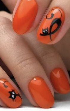 Pin by Kathryn Boyle on Nail designs in 2022 | Cat nails, Animal nails, Pretty nail art designs Pumpkin Face Nail Art, Easy Diy Fall Nails Simple, Halloween Black Cat Nails, Manicure Halloween, Pumpkin Nail, Pumpkin Nail Art, Fingernail Art