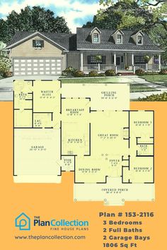 southern farmhouse plans, Plan # 153-2116 Southern Farmhouse Plans, Cape Cod Exterior, Farmhouse Lifestyle, Home Houses, Country Floor Plans, Porch Farmhouse, Southern Farmhouse