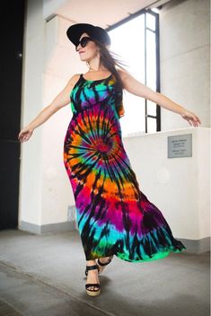 Summer Festival Maxi Dress With Vibrant Print, Bohemian Tie Dye Maxi Dress, Colorful Spring Festival Maxi Dress, Multicolor Long Hippie Dress, Colorful Flowy Dress For Beach Cover-up, Multicolor Hippie Maxi Dress, Hippie Multicolor Maxi Dress, Colorful Maxi Length Beach Cover-up Dress, Colorful Maxi Length Dress For Beach Cover-up