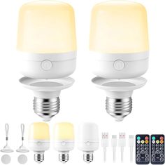 two light bulbs with remote controls next to each other