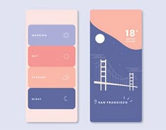 two business cards with the golden gate bridge in san francisco, california on it's side