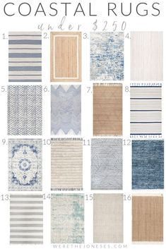 coastal rugs with different colors and patterns for the living room, bedroom or bathroom