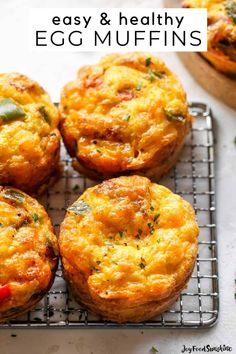 egg muffins on a cooling rack with the words easy & healthy egg muffins