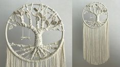 two pictures of the same wall hanging, one with a tree and another with branches