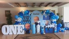 Baby Backdrop Ideas, Boss Baby Theme, Theme Birthday Decoration, Birthday Theme Decoration, Baby Party Decorations, Baby Backdrop, Boss Birthday