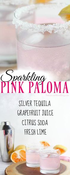 sparkling pink paloma cocktail recipe with grapefruit juice, citrus soda and fresh lime