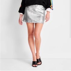 Brand New Never Worn With Tags Future Collective Stretch Sequin Mini Skirt Size Large Silver. Kahlana Barfield Brown, Kahlana Barfield, Brandy Melville Skirt, Sequin Mini Skirt, Ruffle Mini Skirt, Sequin Design, Suede Mini Skirt, Sequin Mini Skirts, A Line Mini Skirt