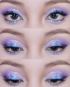 贝糕糕bggbei | snowflake#eyemakeuptutorial #eyemakeuplook | Instagram Purple Glam Eyeshadow Looks, Korean Purple Eye Makeup, Douyin Makeup Purple, Blue Inspired Makeup, Blue And Purple Makeup Looks, Blue Face Makeup, Purple And Blue Makeup, Purple Hair Makeup, Blue And Purple Makeup