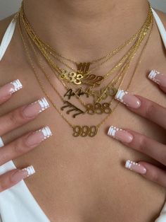 Angel Number Necklace, Number Necklace, Square Acrylic Nails, Acrylic Nails Coffin, Minimalist Nails, Angel Number, Fire Nails, Angel Numbers, Pretty Acrylic Nails