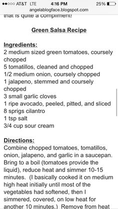 the recipe for green salsa is shown in this screenshoto screen shot, with text below