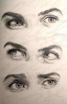 Zeichnung Bleistift Naturstudium menschliche Augen in drei verschiedenen emotionalen Ausdrücken To Draw, Art