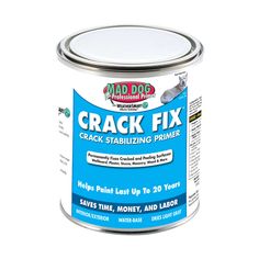 Mad Dog Crack Fix is the best way to fix cracks from recurring on new, existing, and failing surfaces. Crack Fix permanently fixes cracked and peeling surfaces. Use on wallboard, plaster, stucco, masonry, wood and other surfaces. For interior or exterior use. Great for use on interior ceiling cracks. Quarts ship in a metal can with a white label, and include a copy of the technical data sheet. Product Features: Crack Fix fills and seals cracking surfaces It adheres to plaster, concrete, stucco, Repair Ceilings, Peeling Paint, Paint Primer, Container Size, Mad Dog, Paint Supplies, Home Repairs, Wall Board, Dog Paintings