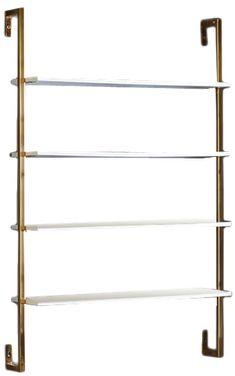 three tiered brass and glass shelving unit