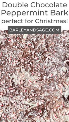 chocolate peppermint bark for christmas with text overlay that reads double chocolate peppermint bark perfect for christmas