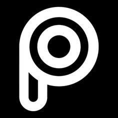 a black and white logo with the letter p in it's center, on a dark background