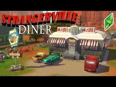 an animated image of a diner with cars parked in front of it and the words strangeville