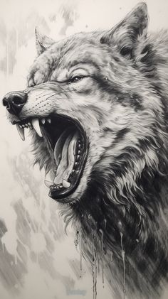 a drawing of a wolf with its mouth open