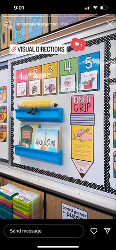 a classroom bulletin board with several different pictures on it and the words visual directions displayed