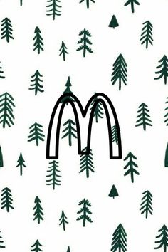 the mcdonald logo is surrounded by trees and pineconuts on a white background with black outline