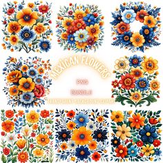 mexican flowers with different colors and designs