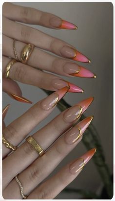 Pink And Orange Nails, French Stiletto, Stiletto Shaped Nails, Business Nails, Shape Nails, Nails Ombre, 2024 Nails, Sassy Nails, Baddie Nails