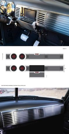 the interior of a car is shown with different gauges and dash lights on it