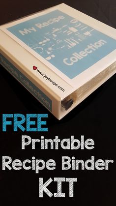 the printable recipe binder kit is sitting on top of a black countertop