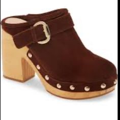 Steve Madden Hilde Studded Suede Clogs Stylish Mule Lifted By A Woodgrain Platform And Heel. Size 9.5 New Without Box, Never Worn Steve Madden Clogs, Fall Clogs, Winter Clogs, Platform Clogs Shoes, Shoes Heels Classy, Suede Clogs, Platform Mules, Wooden Clogs, Suede Mules