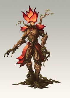 an image of a demonic creature with flowers on his head and arms, standing in front of