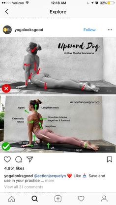 a woman doing yoga poses on her instagramtion page, with the caption's description below