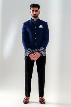 Shop for these amazing collections of Blue Japanese Polyester Embroidery Flower Sequin Jodhpuri Set For Men by Amrit Dawani online at Aza Fashions. Flower Japanese, Groom Dress Men, Sequin Flower, Dress Men, Shank Button, Sequins Embroidery, Groom Dress, Full Sleeves, Blue Flower