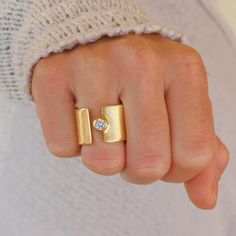 Wide Gold Ring, Engagement Ring Gold, Wide Band Ring, Band Ring, Moissanite Ring, Solitaire Ring, Chunky Ring, Proposal Ring, Statement Ring - Etsy Brushed Gold Ring Engagement, Large Gold Rings For Women, Custom Made Rings, Emily Mariko Ring, Statement Wedding Ring, Thick Gold Rings For Women, Thick Gold Band Ring, Chunky Engagement Rings Gold, Modern Wide Band Diamond Ring For Wedding