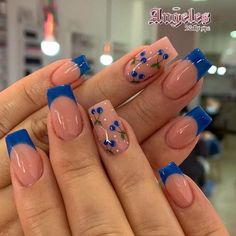 Carcase Iphone, Nails Art Designs, Cherry Nails, Girly Acrylic Nails, Dots Nails, Blue Nail, Acrylic Nails Coffin Short, Summer Acrylic Nails, Nail Idea